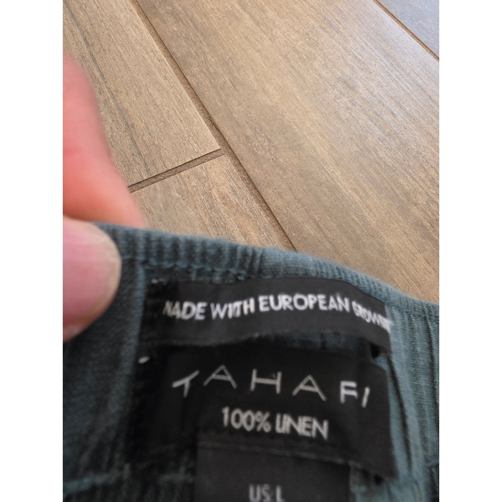 Tahari Women Teal Blue 100% Linen Wide Leg Cropped Pants Elastic Waist Large - Picture 3 of 15